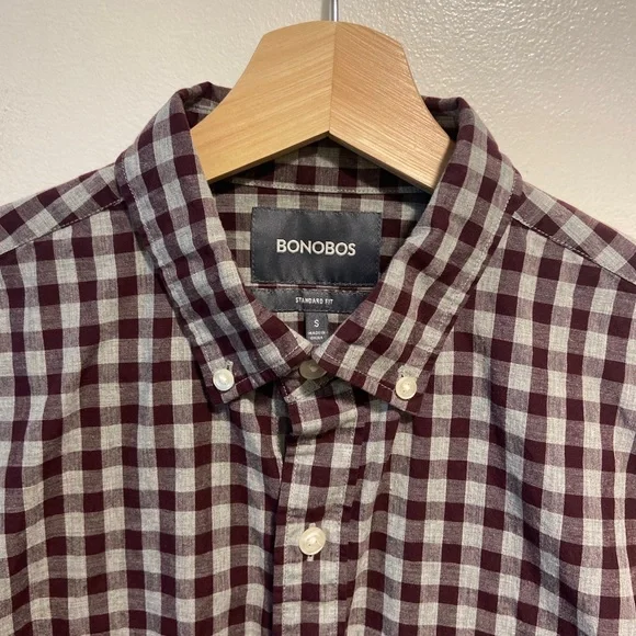 Bonobos Shirts Bonobos Burgundy Gray Gingham Standard Fit Long